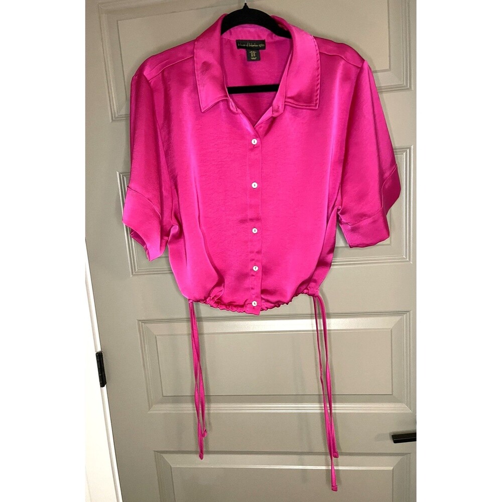 House Of Harlow 1960 Size XL Satin Crop Top Wide Leg Pants Set Hot Pink Stylish - Picture 3 of 16